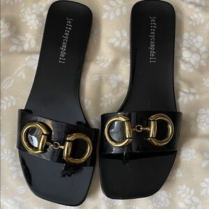 Jeffrey Campbell Black and Gold toe Slide Sandals